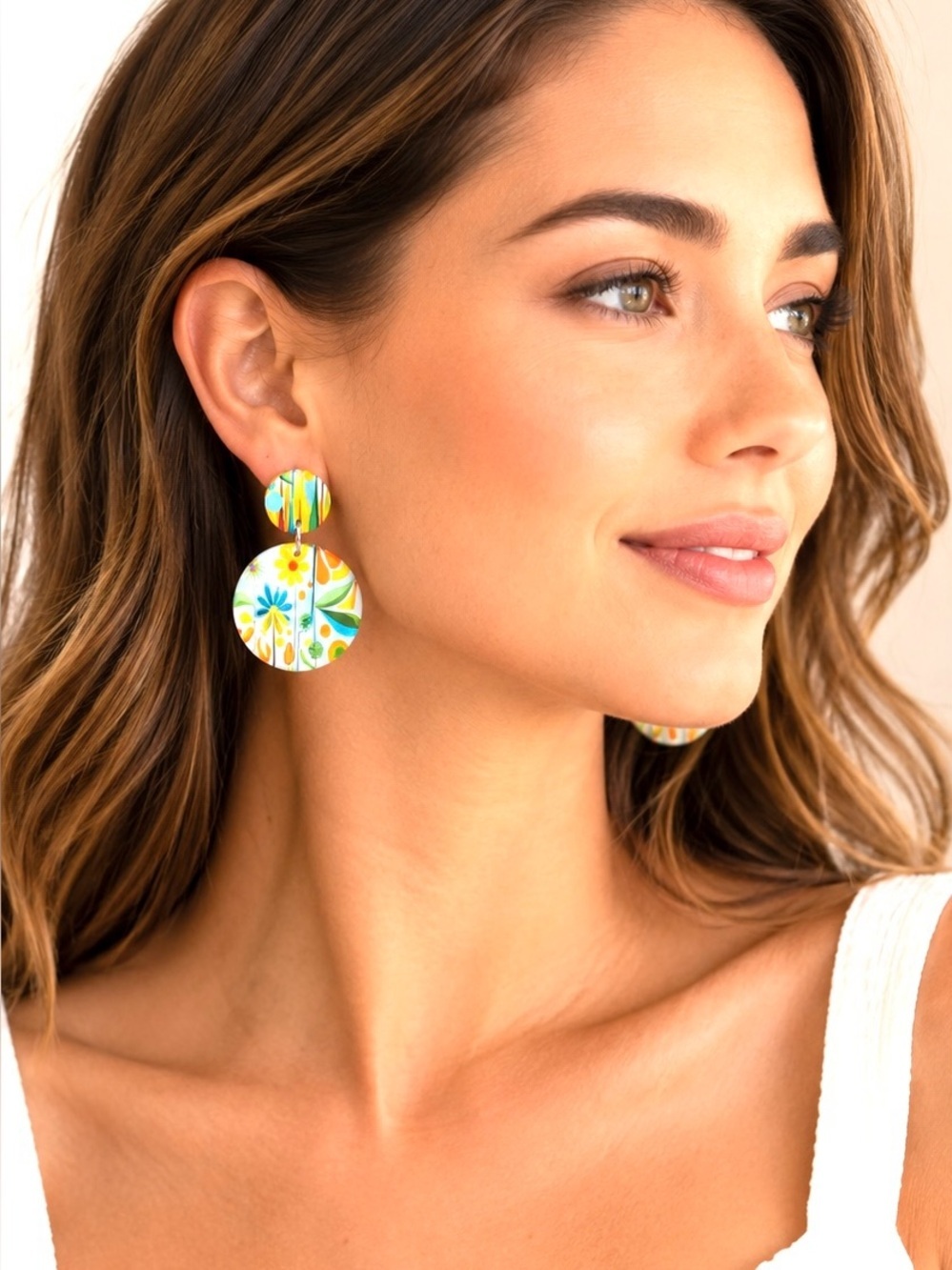 Vintage Floral Asymmetrical Pendant Earrings – Acrylic HD Print